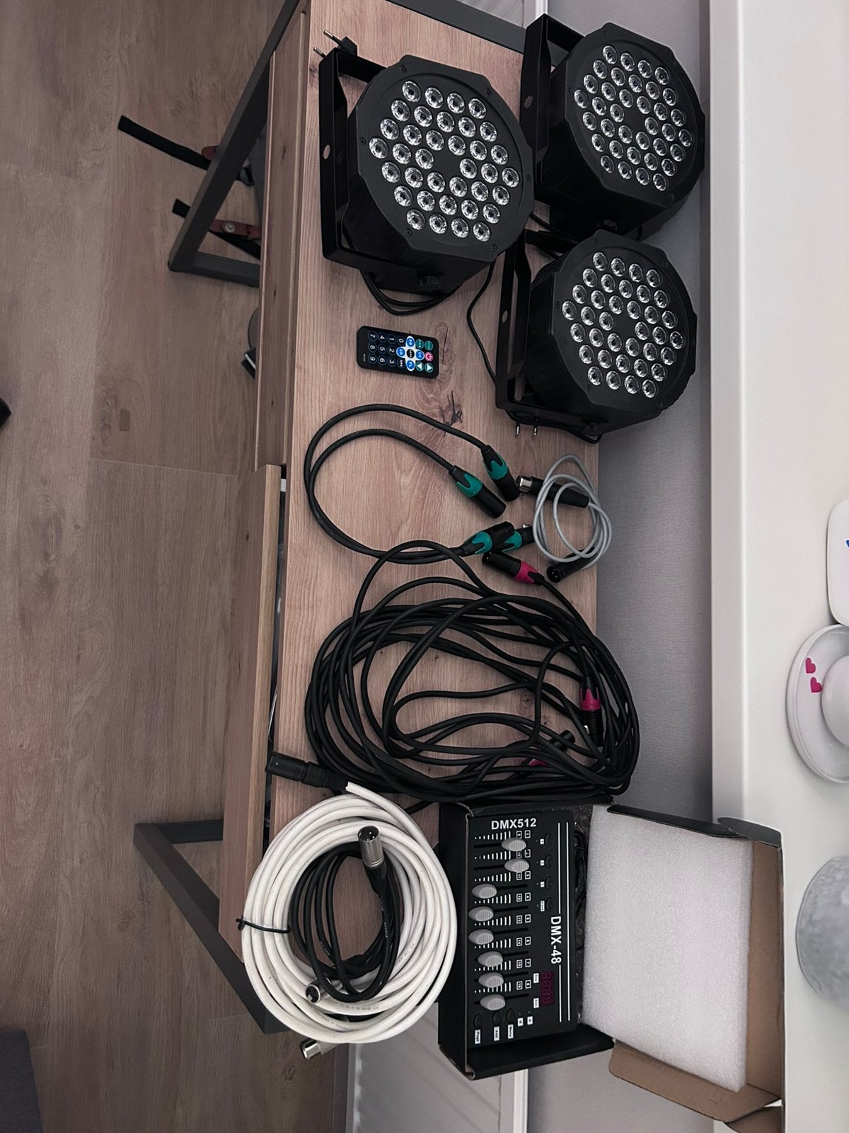 DMX lichtset 3x LED PAR + DMX controller + kabels, Huis en Inrichting, Kunststof, Zo goed als nieuw, LED, Schijnwerper