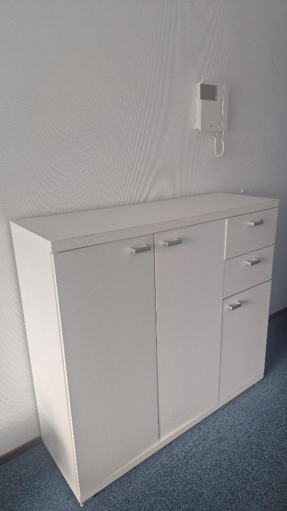 Witte opbergkast met planken en lades, Huis en Inrichting, Kasten | Overige, Ophalen, Zo goed als nieuw