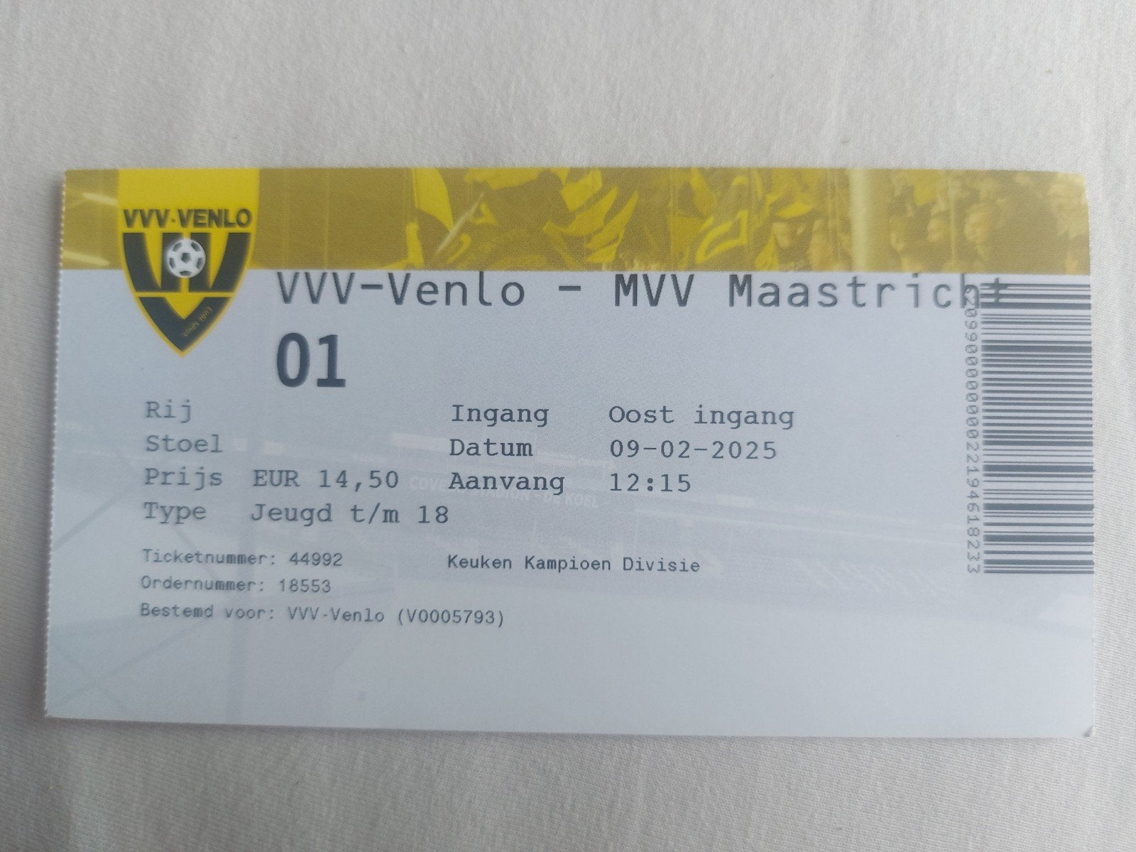 Ticket VVV-Venlo- MVV Maastricht 9-2-2025, Verzamelen, Verzenden