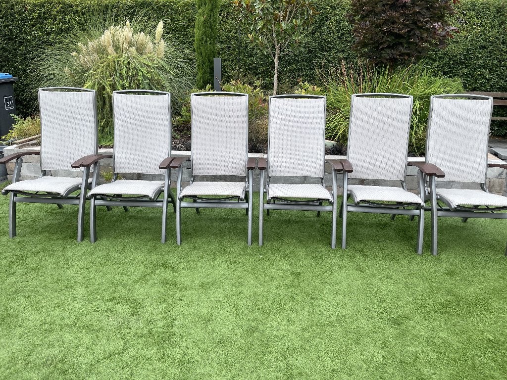 6 Hartman Da Vinci tuinstoelen, Tuin en Terras, Ophalen, Gebruikt, Aluminium, Inklapbaar