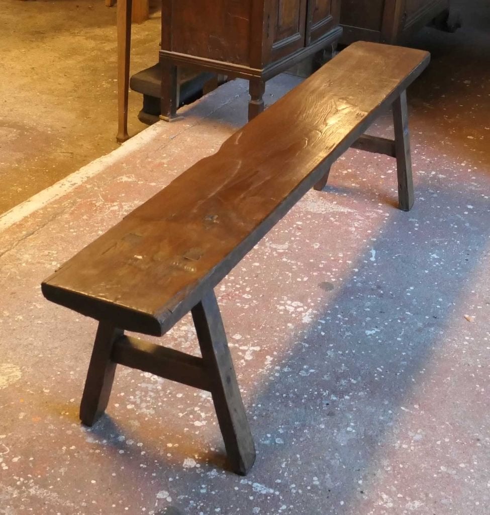 Dingklik bank DQ4 ANTIEK landelijk tafel oud teak hout 163cm, Antiek en Kunst, Ophalen of Verzenden