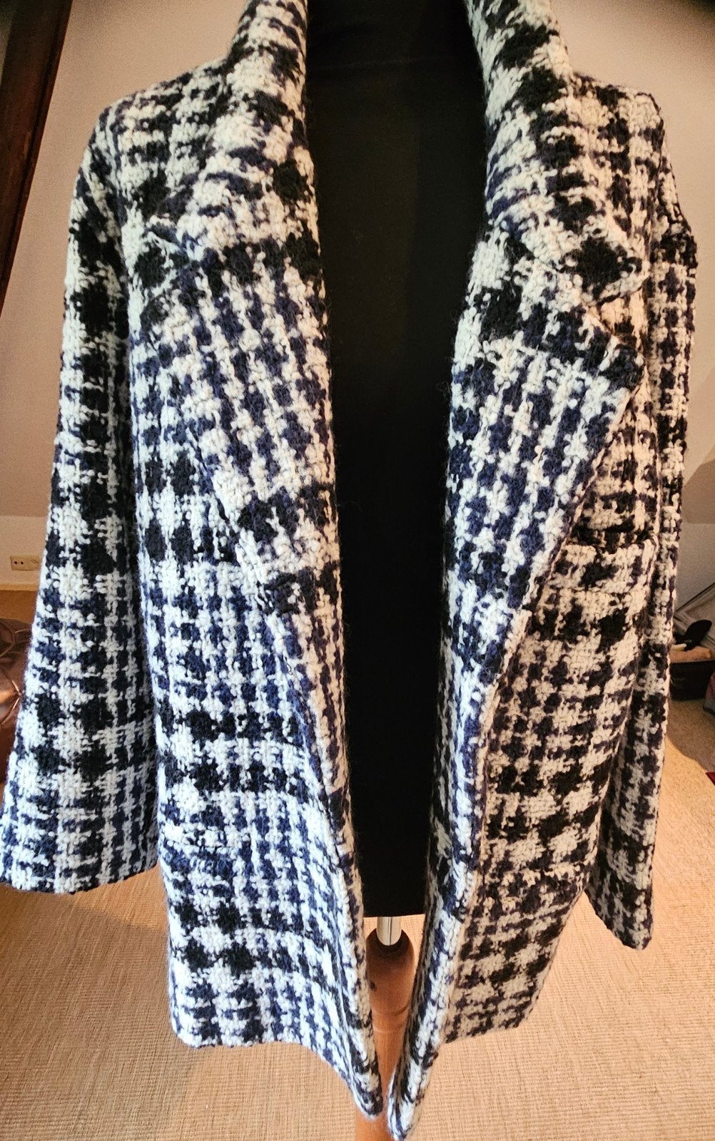 Nieuwe handgemaakte oversized jas wol/polyamide ruit Parijs, Ophalen of Verzenden, Nieuw, Maat 38/40 (M)