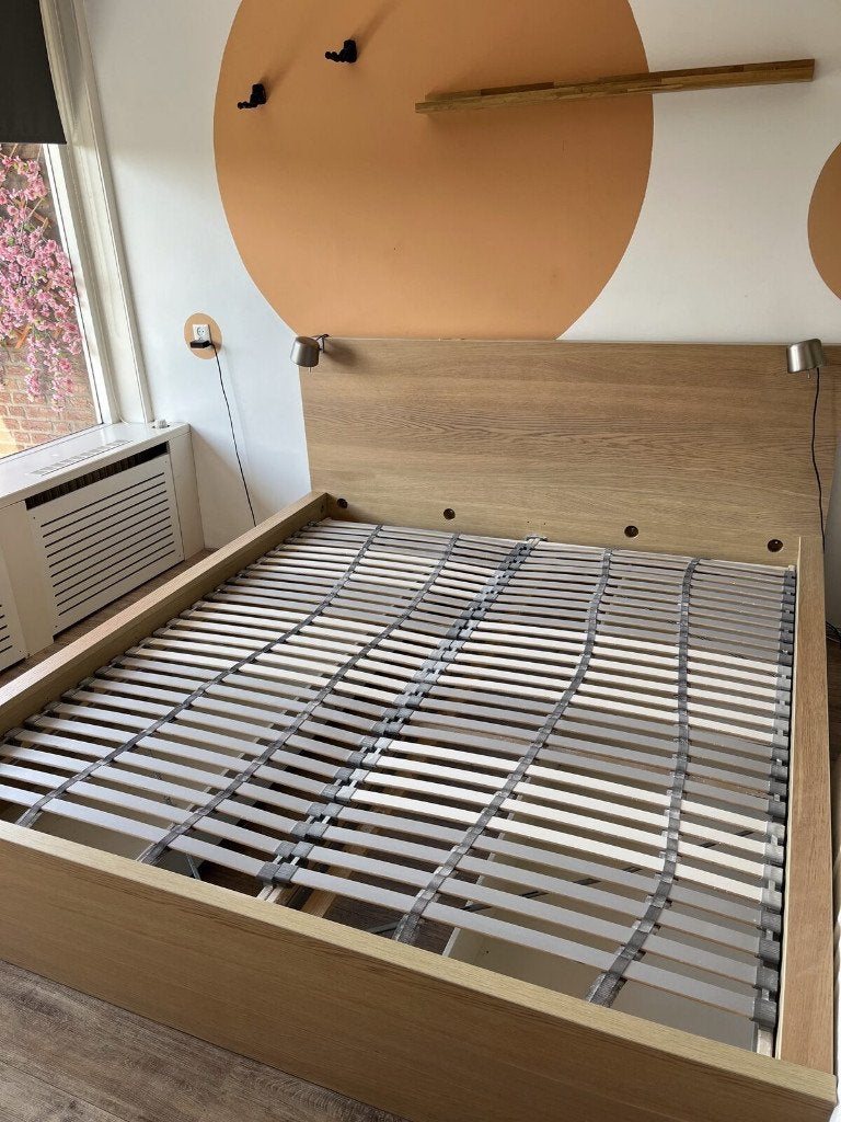 IKEA Malm 180x200 incl mattenbodem, Ophalen, Gebruikt, Bruin, Tweepersoons