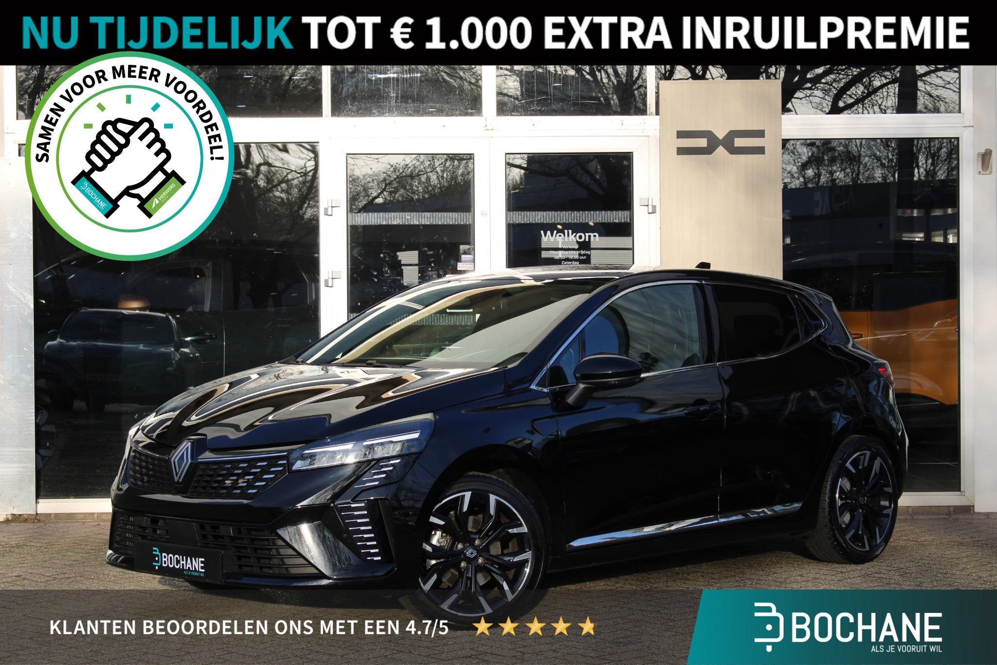 Renault Clio 1.6 E-Tech Full Hybrid 145 techno | Automaat |, Auto's, Gebruikt, Leder en Stof, Zwart, Origineel Nederlands