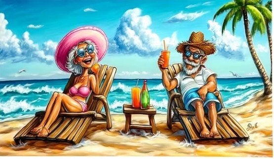 Tuindoek 300x180 cm - Strandtafereel met ouderen, Verzenden