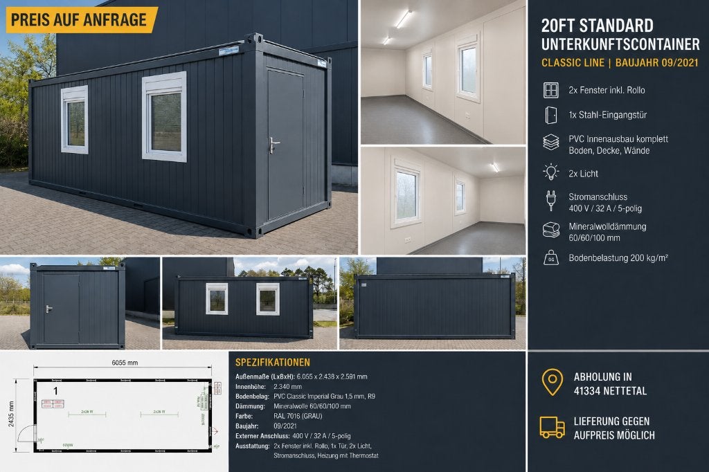 20ft Standard Accommodatie Container, zwart / grijs, Ophalen
