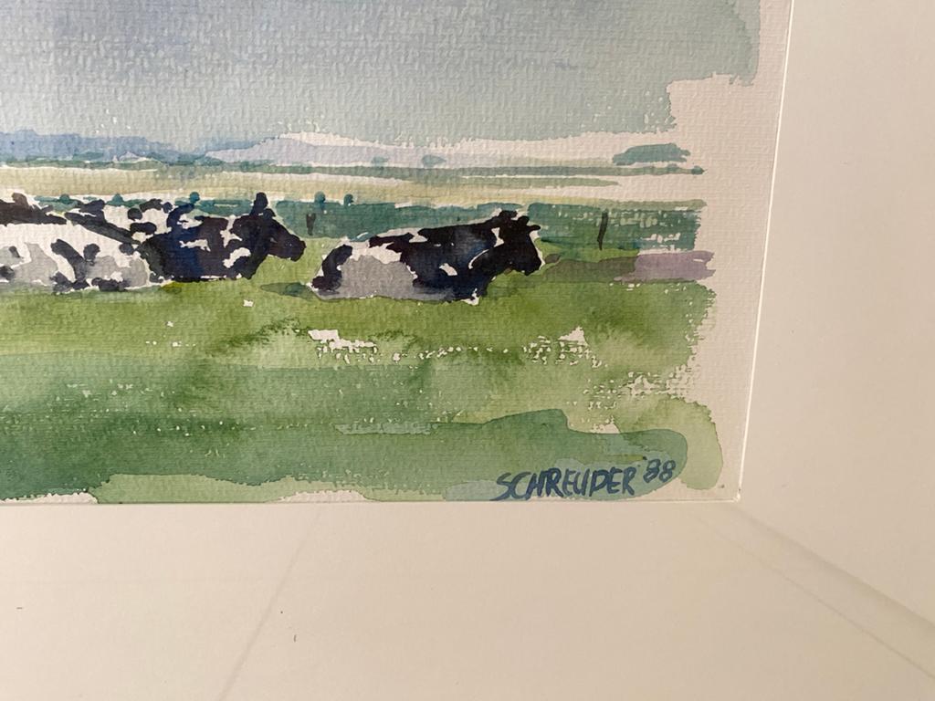 Aquarel schilderij van Schreuder: Groninger Landschap, Antiek en Kunst, Ophalen