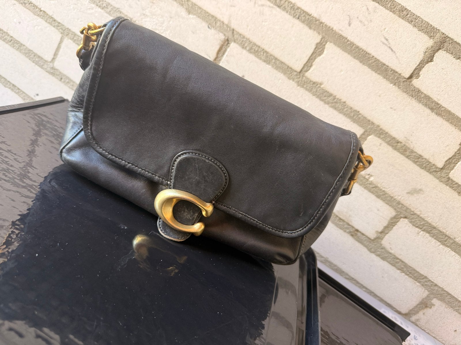 Coach tasje met gebruikssporen - Vintage look, Ophalen, Gebruikt, Zwart, Schoudertasje