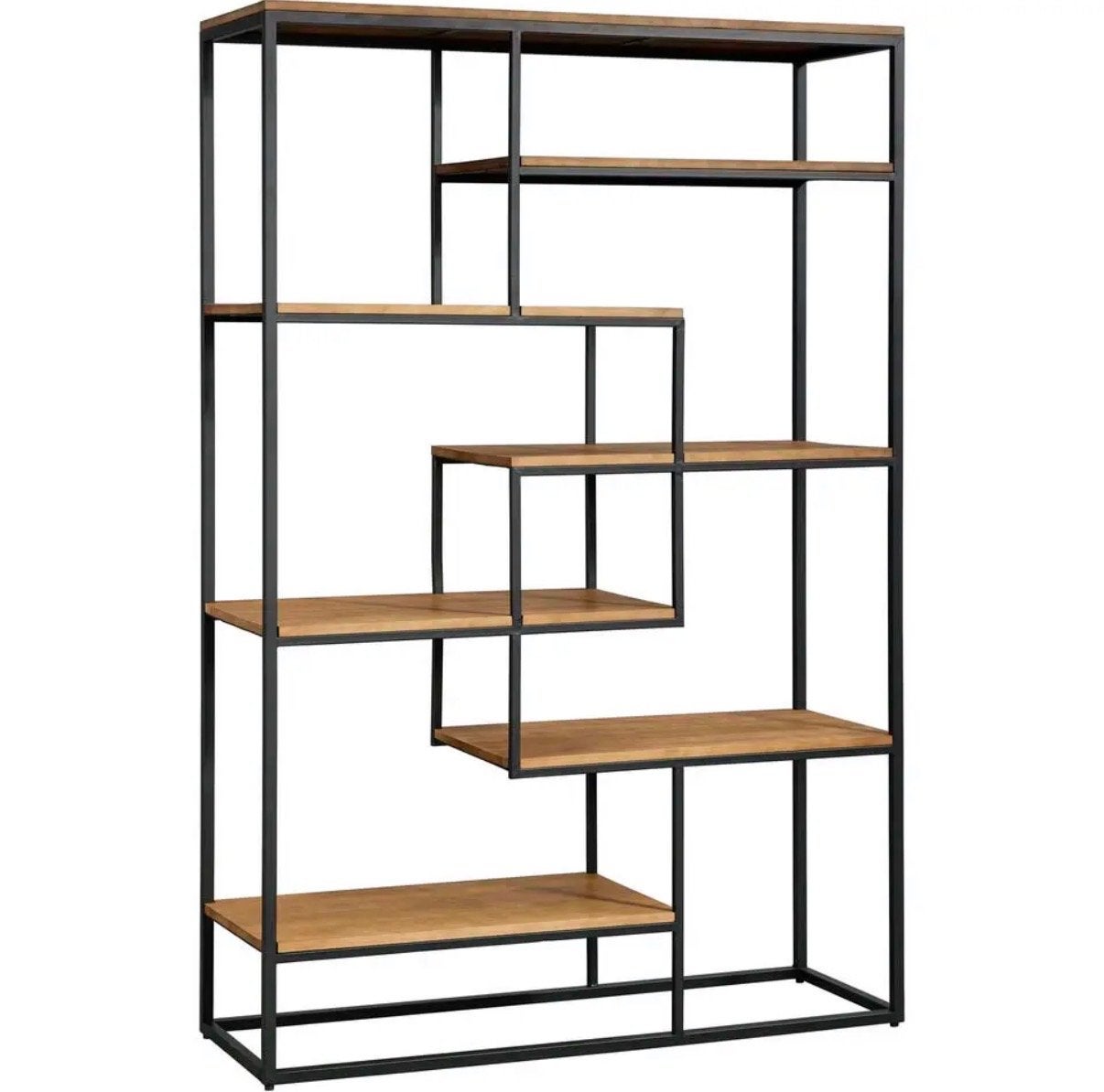 Mangohouten Vakkenkast met Zwart Stalen Frame, Huis en Inrichting, Kasten | Boekenkasten, Ophalen, Met plank(en), Gebruikt, 100 tot 150 cm