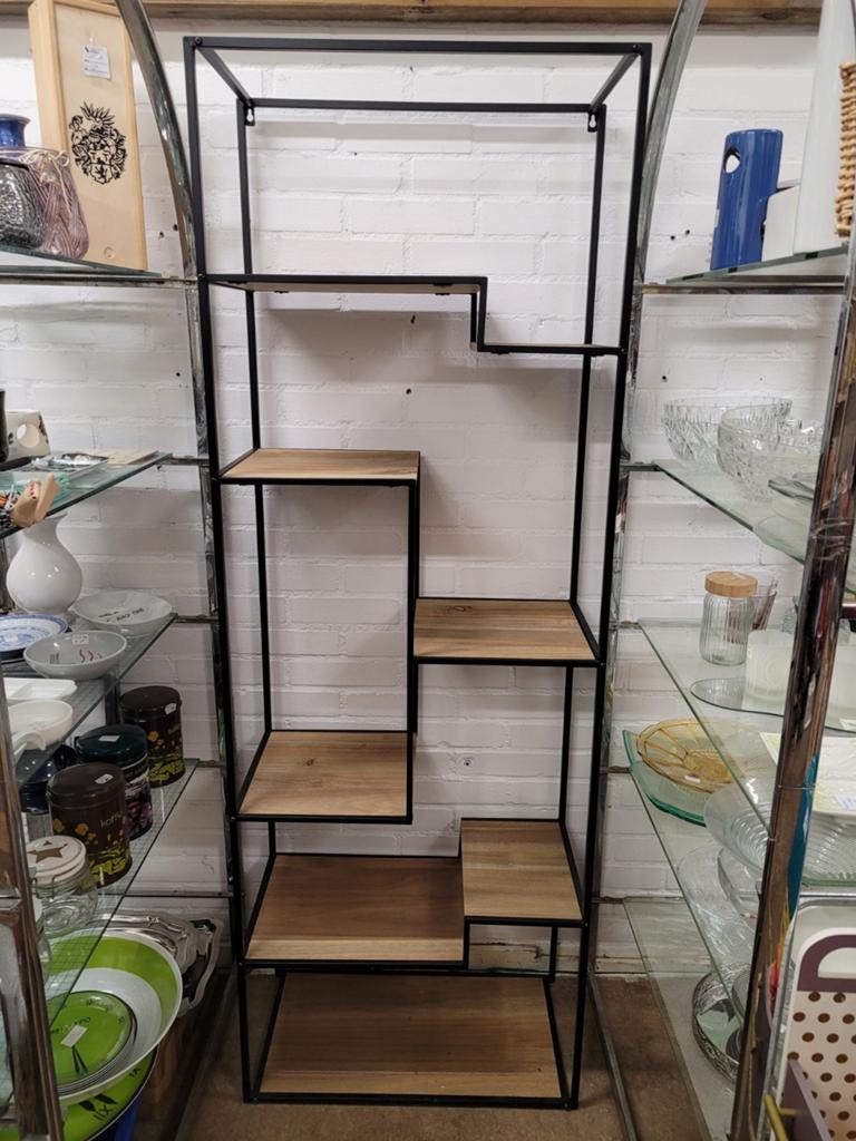 Open wandkast boekenkast zwart metaal en hout, Ophalen
