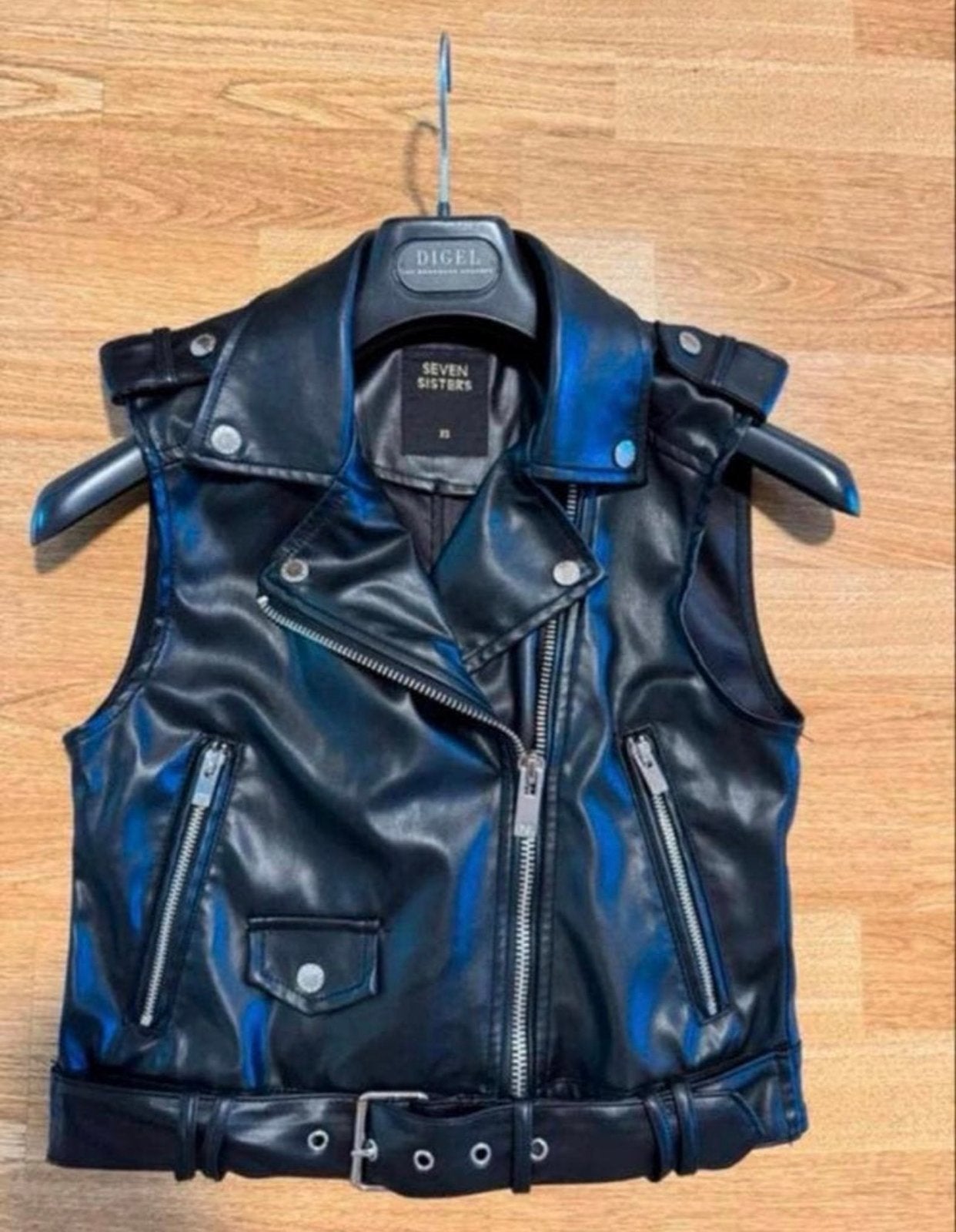 Seven Sisters Zwart nepleer biker vest - Maat XS, Ophalen of Verzenden, Zo goed als nieuw, Maat 34 (XS) of kleiner, Zwart