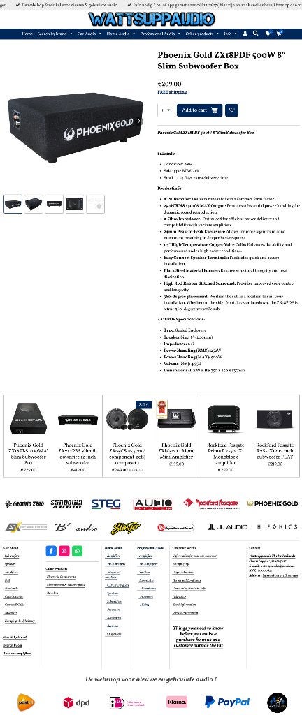 Phoenix Gold ZX18PDF 500W 8″ Slim Subwoofer Box 8 inch 20cm, Auto diversen, Autospeakers, Hifi-Focus, Aalsmeerderweg 173 1432 CL, Aalsmeer