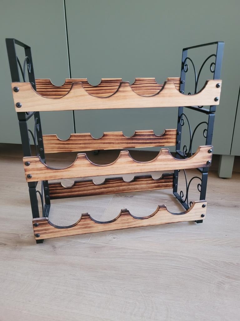 Industrieel wijnrek, 12 flessen, modulair te gebruiken. 42cm, Ophalen, Gebruikt, 5 tot 15 flessen, Metaal