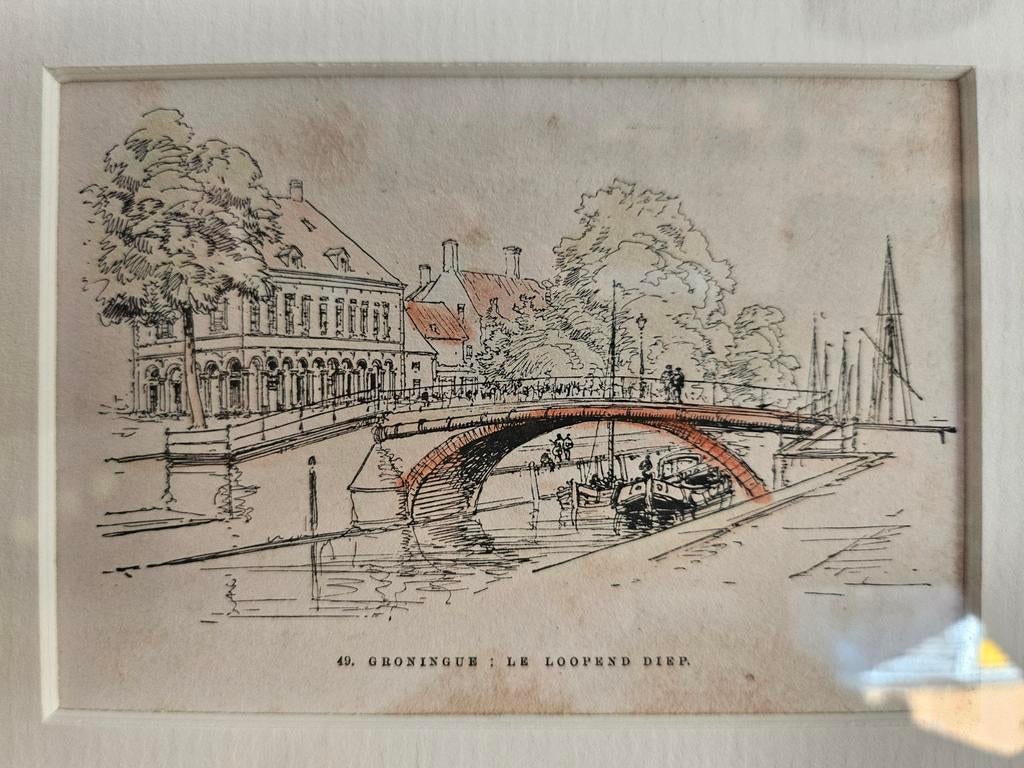 Antieke prent Groningen: Het Lopende Diep (1881), 1800 - 1899, Stadsgezicht, Ophalen of Verzenden, Ingelijst