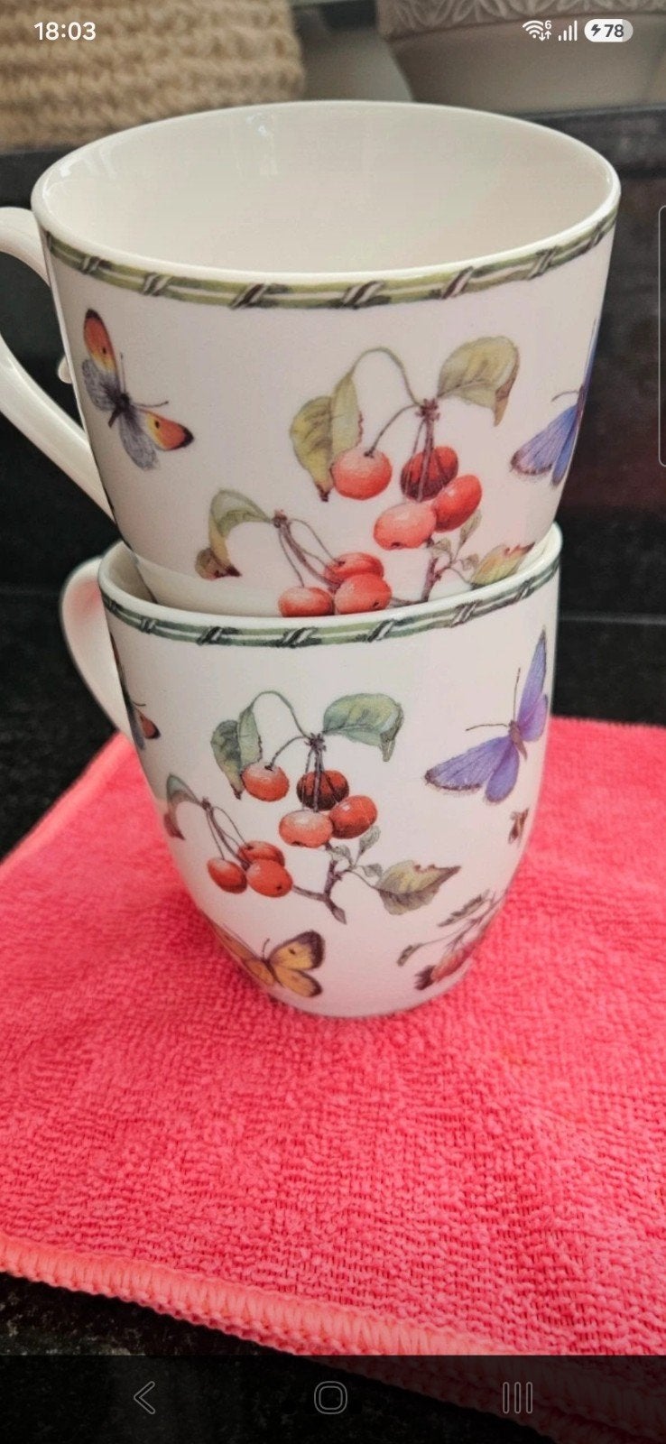 Janneke Brinkman Fruits&Flowers Mokken 2x, Huis en Inrichting, Keuken | Servies, Ophalen of Verzenden, Zo goed als nieuw, Overige stijlen