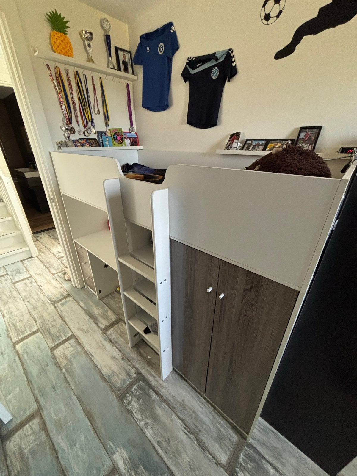 Halfhoogslaper Parisot Tom met bureau en kast, Ophalen, Gebruikt, 90 cm, Eenpersoons