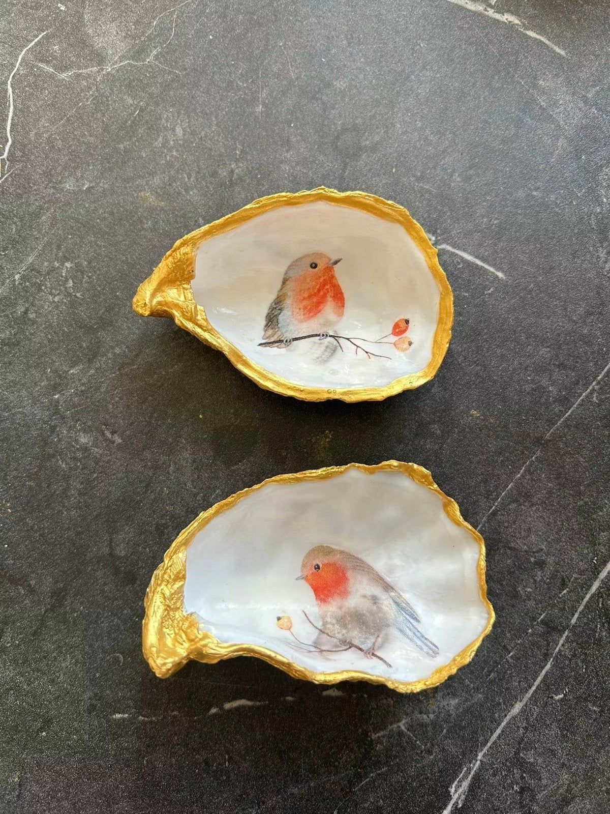 Decoratieve oesterschelpen met vogelafbeeldingen, Meerkleurig, Overige stijlen, Nieuw, Ophalen of Verzenden