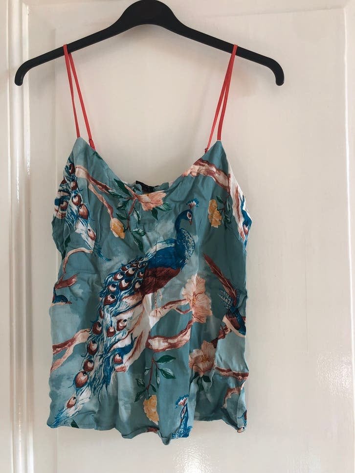 Topje in viscose met pauwenprint van Sunday Stories M, Kleding | Dames, Maat 38/40 (M), Blauw, Ophalen of Verzenden, Zo goed als nieuw