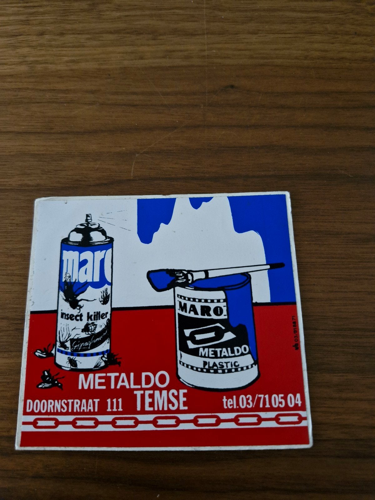8604 Vintage Maro Metaldo Sticker - Insect Killer & Plastic, Ophalen of Verzenden, Gebruikt, Bedrijf of Vereniging