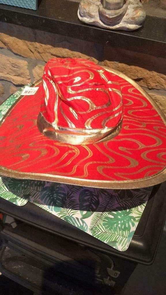 Hoed rood goud	 € 1,00, Ophalen of Verzenden, Zo goed als nieuw, Carnaval
