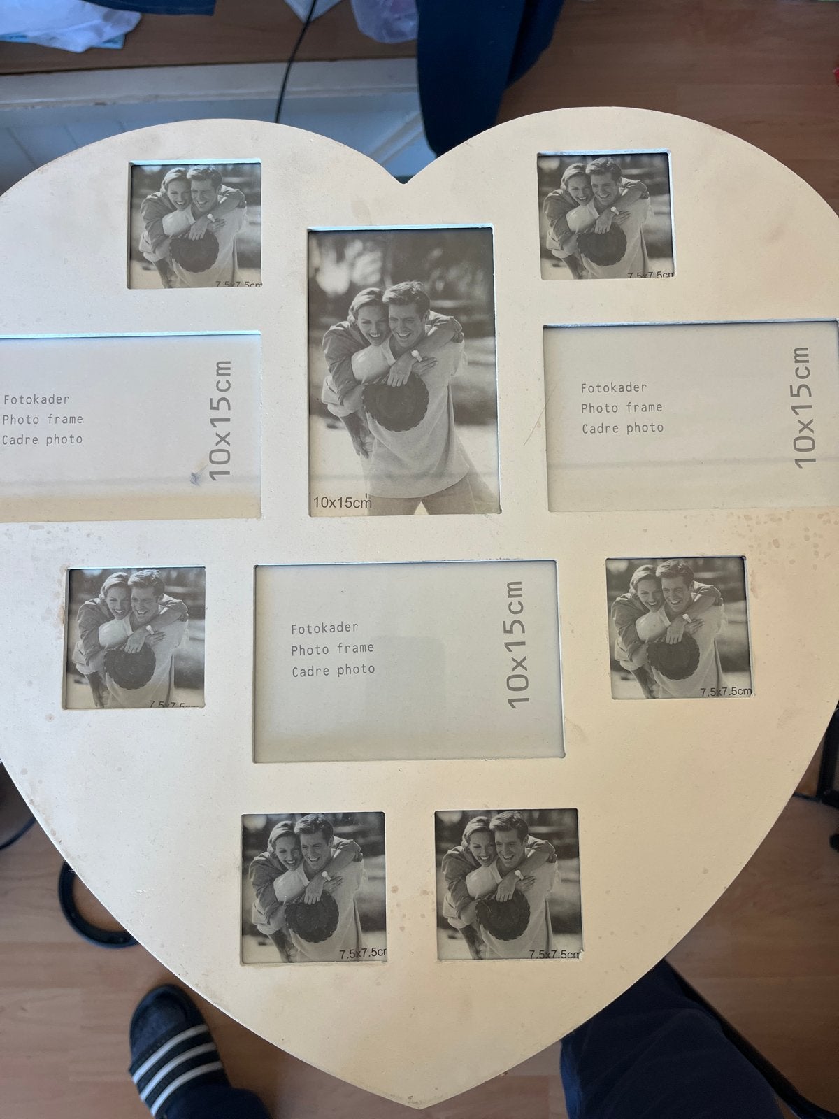 Hartvormige fotolijst voor meerdere foto's, Gebruikt, Met glas, Wit, Hout