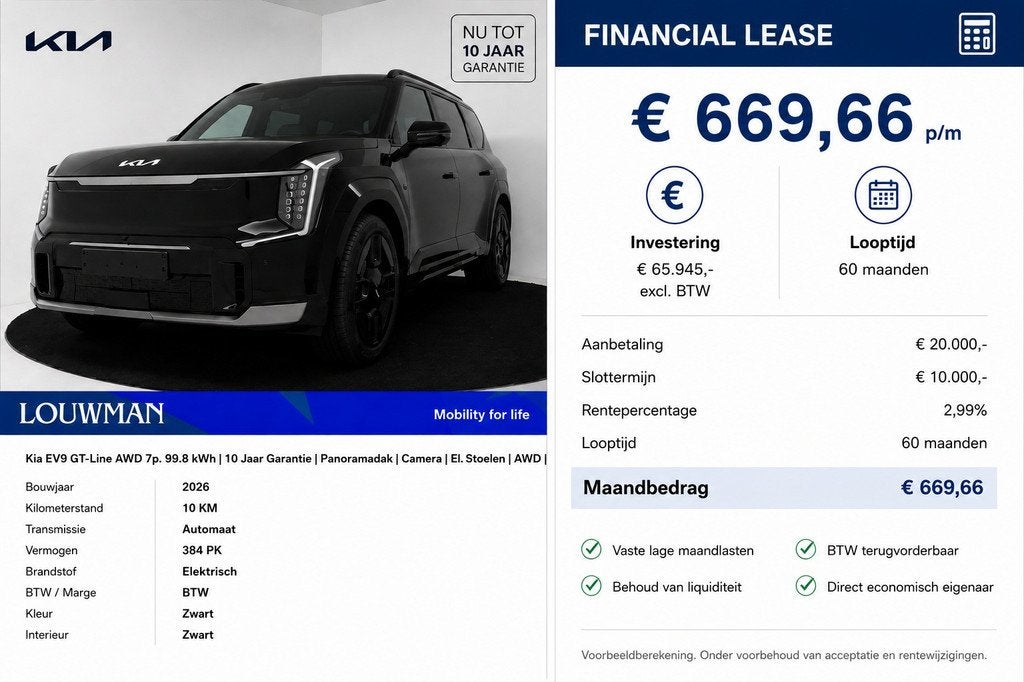 Kia EV9 GT-Line AWD 7p. 99.8 kWh | 10 Jaar Garantie | Panora, Auto's, Kia, Automaat, 12 maanden, EV9, 24 min