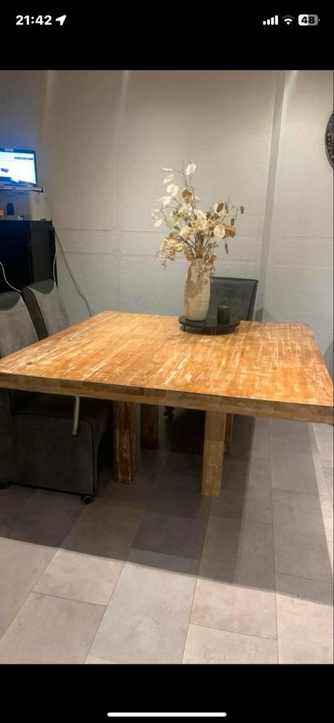Teakhout eettafel 8 persoons, Gebruikt, 100 tot 150 cm, Teakhout, Ophalen of Verzenden