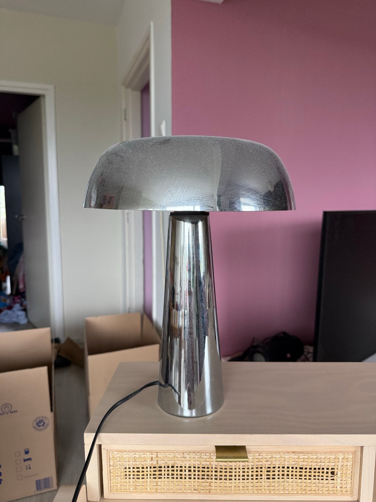 Moderne zilver tafellamp - Paddenstoel design kwantum, Ophalen, Gebruikt, Paddenstoellamp, Metaal