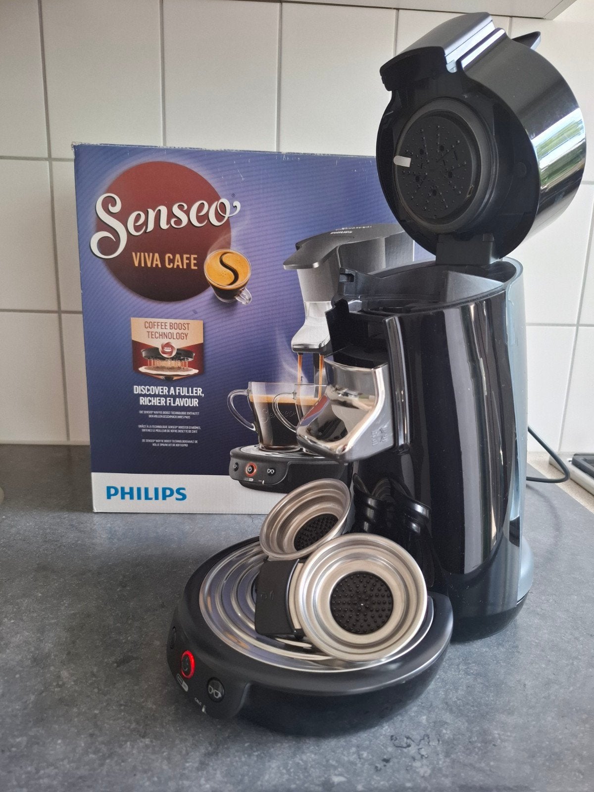 Philips Senseo Zwart, weinig gebruikt en ontkalkt, Witgoed en Apparatuur, Koffiezetapparaten, Koffiemachine, Ophalen of Verzenden