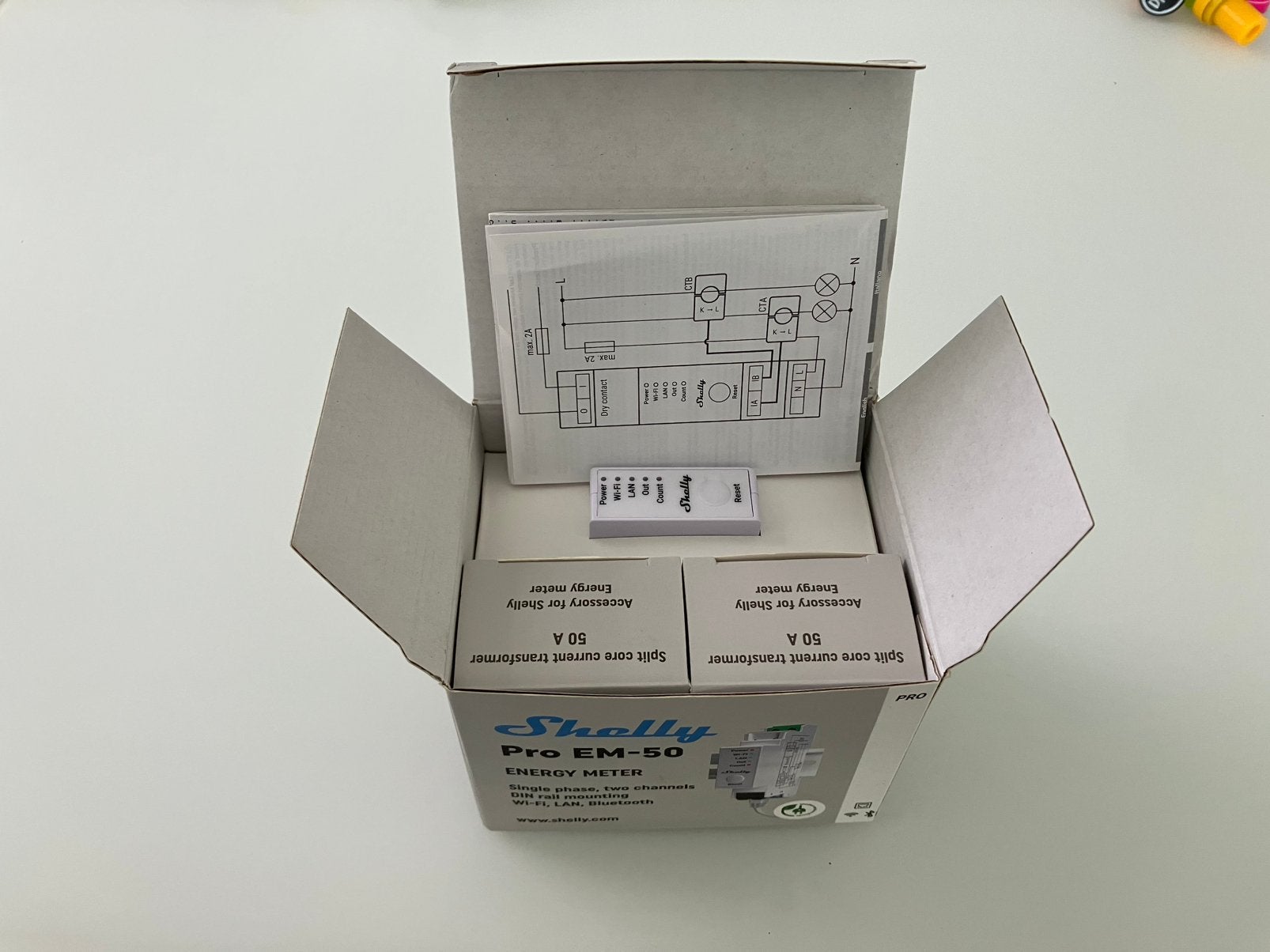 Shelly Pro EM-50 Energiemeter met Stroomtangen, Doe-het-zelf en Verbouw, Elektra en Kabels, Zo goed als nieuw, Overige typen, Overige merken