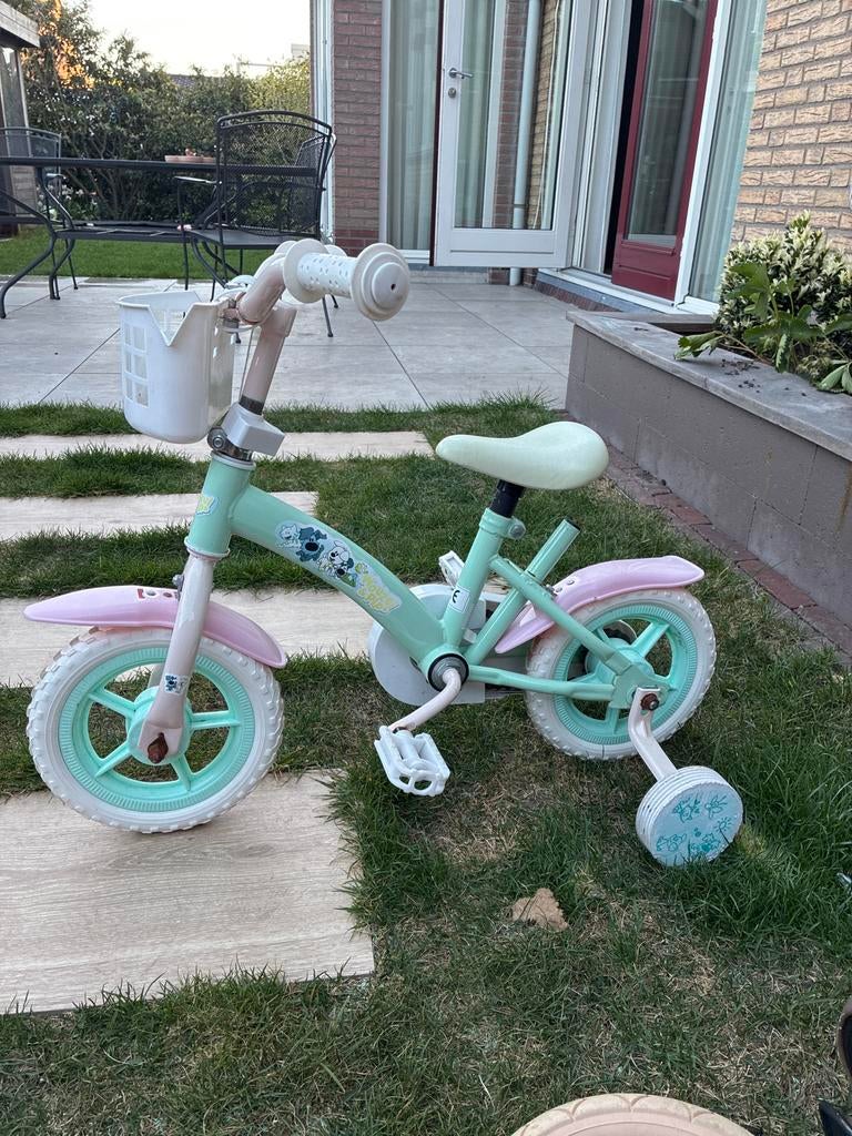 kinderfiets met zijwieltjes - Mintgroen/Roze, Fietsen en Brommers, Ophalen, Terugtraprem, Zijwieltjes, Gebruikt