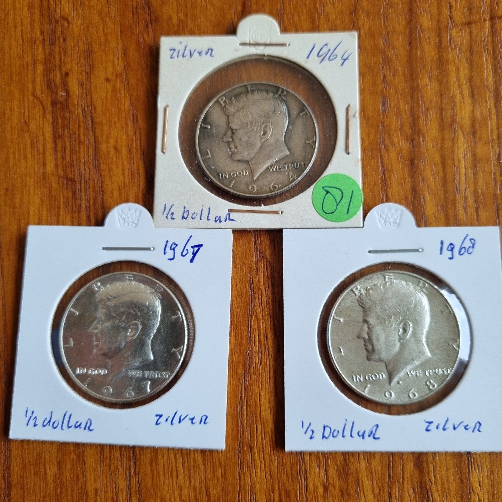 3 Zilveren Half Dollars - Kennedy - 1964, 1967, 1968, Ophalen of Verzenden, Noord-Amerika, Setje, Zilver
