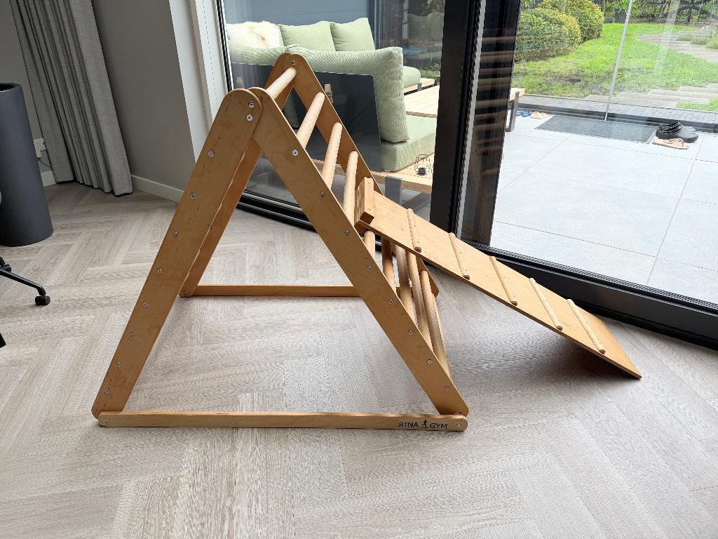 Montessori houten klimrek/klimdriehoek, 105cm, incl. plank, Ophalen, Gebruikt, Overige typen