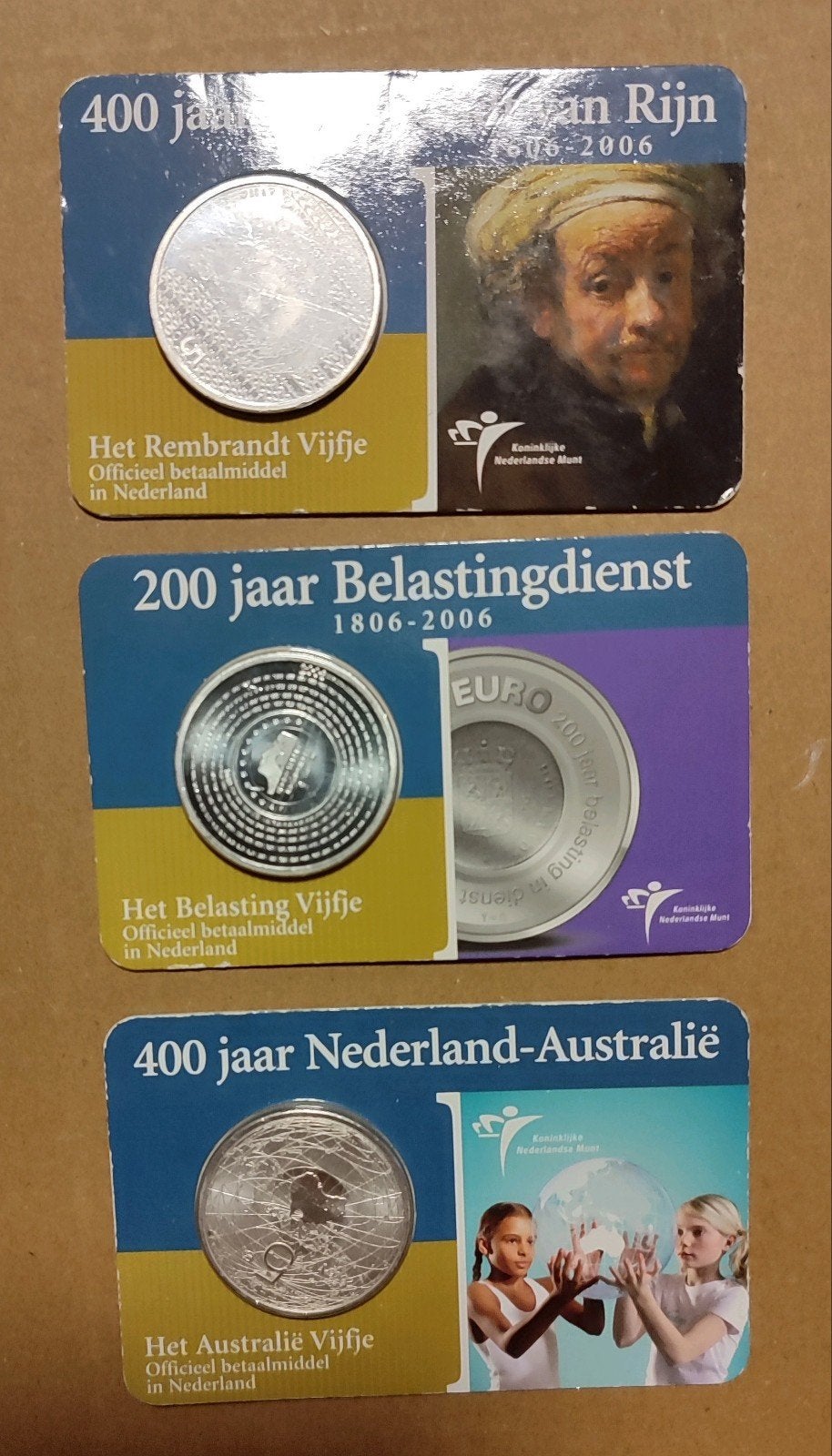 3 x Coincard Nederland vijf euro 2006 zilver, Setje, Zilver, Ophalen of Verzenden, 5 gulden