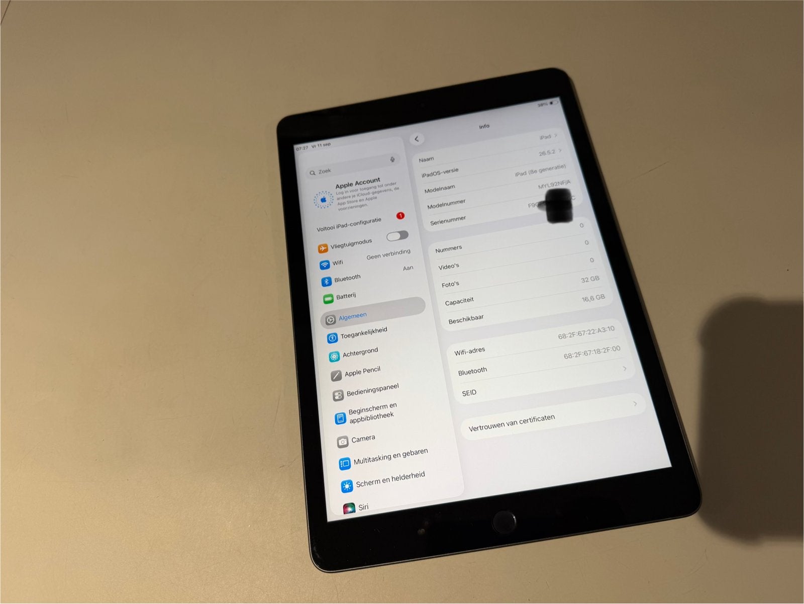 Apple iPad 8e generatie 10.2 inch 64GB Wifi Spacegrijs, Ophalen of Verzenden, Zo goed als nieuw, Nvt, Nvt