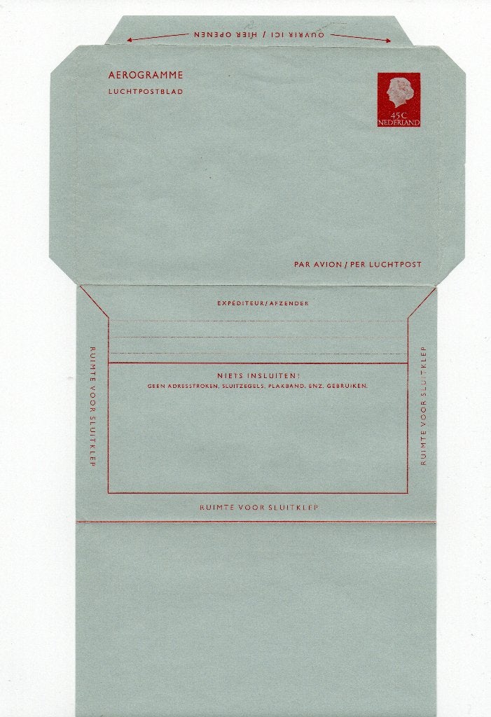 Postwaardestuk -- Luchtpostblad Aerogramme. Geizendam 20. **, Postzegels en Munten, Brieven en Enveloppen | Nederland, Ophalen of Verzenden