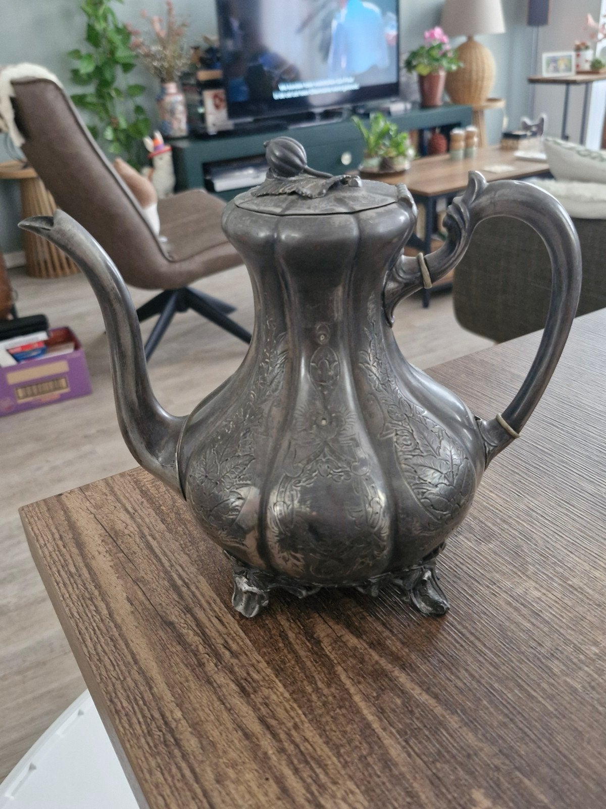 antieke tinnen theepot - Shaw & Fisher, Ophalen of Verzenden