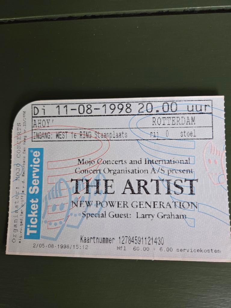 Concertkaart Prince Ahoy 11 augustus 1998, Ophalen of Verzenden, Zo goed als nieuw, Overige typen