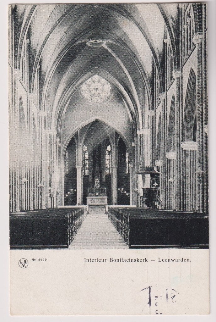 310 Leeuwarden 1908 Interieur Bonifaciuskerk 1908 B67, Verzamelen, Verzenden, Voor 1920, Gelopen, Friesland