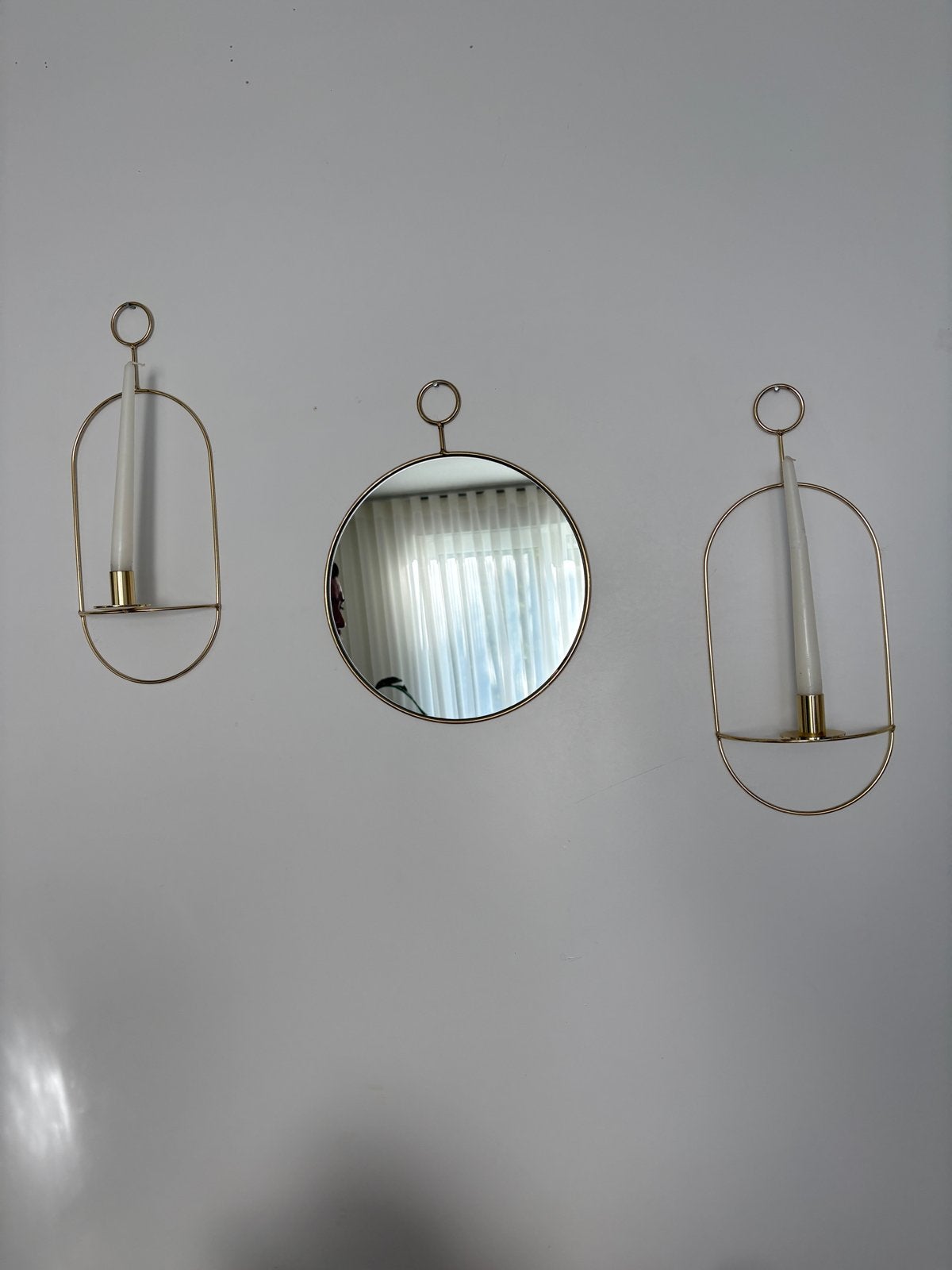 Set van 2 gouden wandkandelaars en ronde spiegel, Ophalen, Minder dan 50 cm, Rond, Zo goed als nieuw