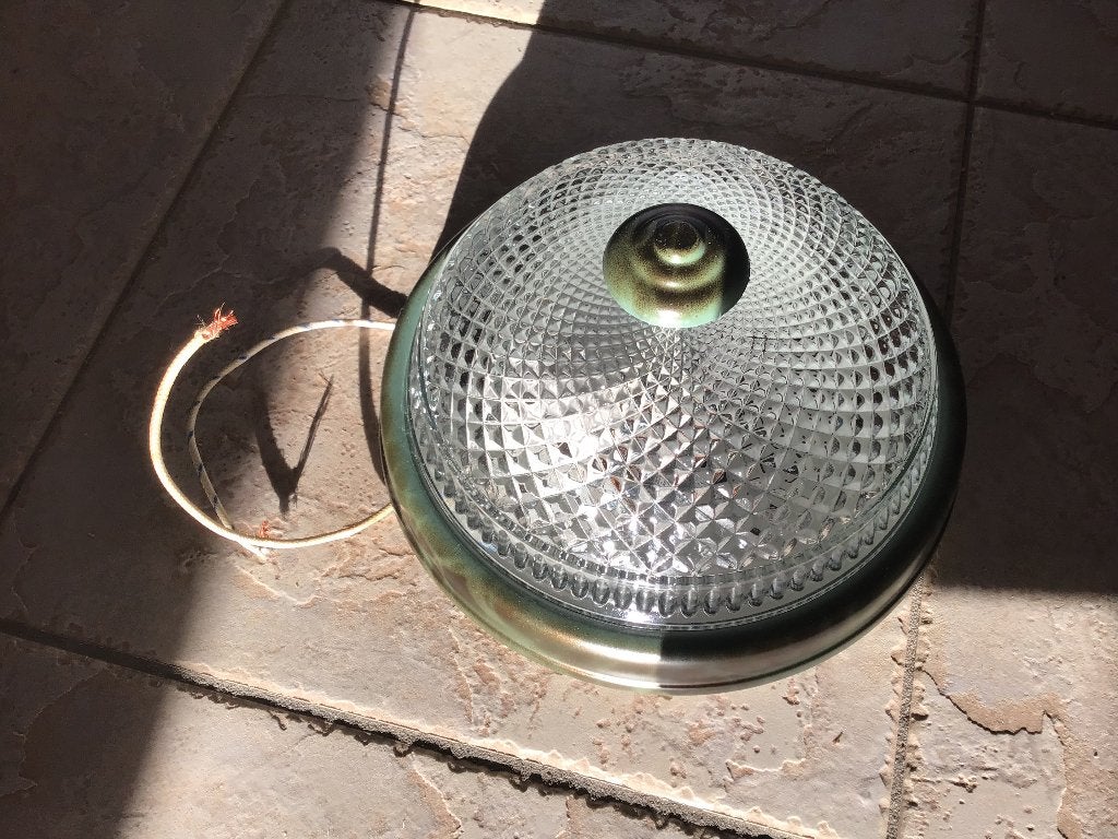 Mooie plafondlamp met facet geslepen glazen kap., Ophalen, Gebruikt, Groen, E27 (groot)