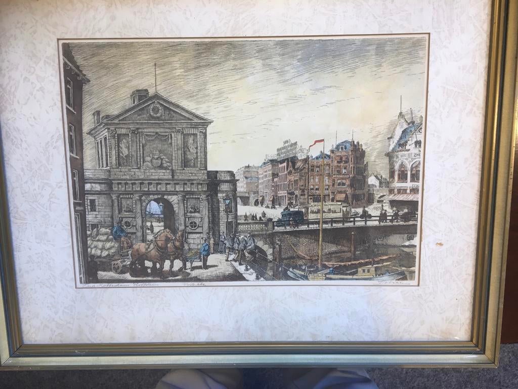 Ets oud Rotterdam. Hofplein. Door Tobias, Antiek en Kunst, Ophalen of Verzenden