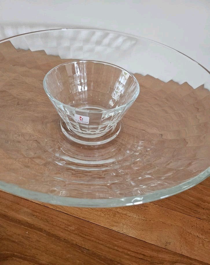 glazen chip en dip schaal Caldier, Schaal, Rond, Geribbeld, Ophalen of Verzenden