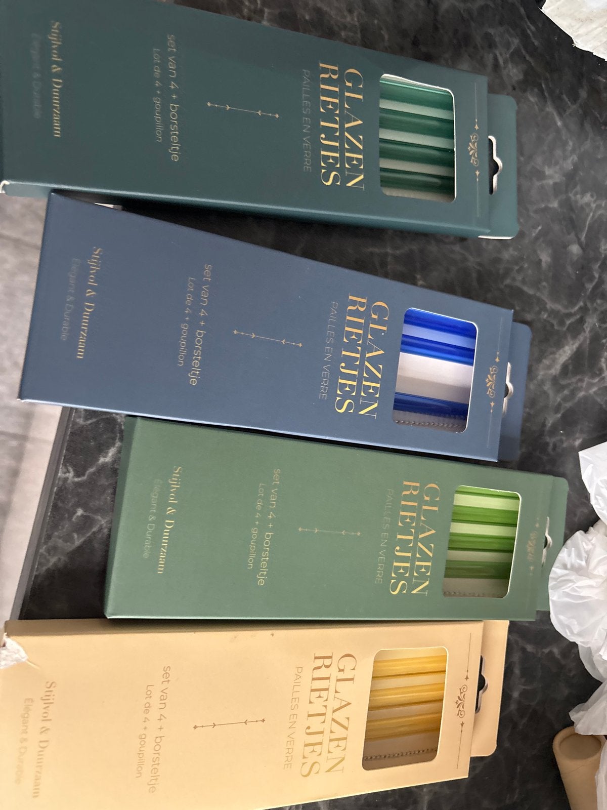 Stijlvolle en Duurzame Glazen Rietjes Set (4 stuks), Modern, Ophalen of Verzenden, Nieuw, Meerkleurig