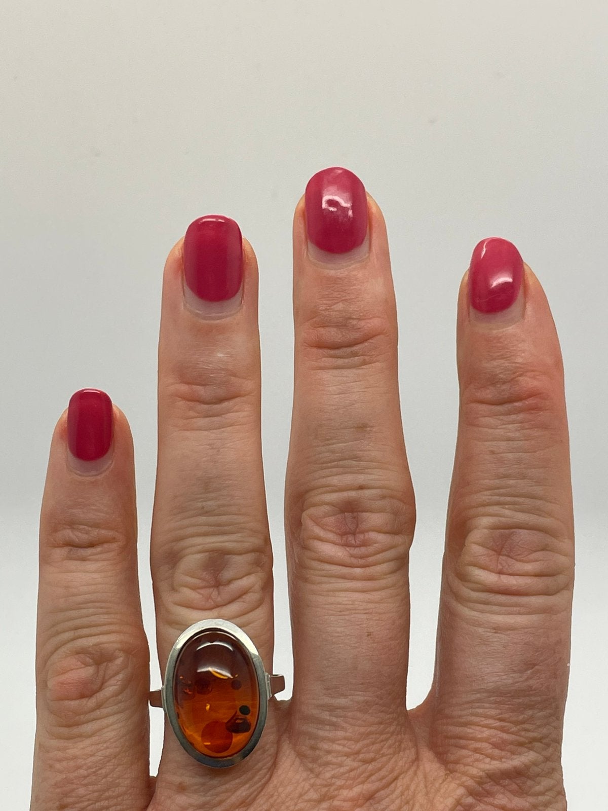 E276 Prachtige zilveren ring amber maat 19, Sieraden, Tassen en Uiterlijk, Antieke sieraden, Ophalen of Verzenden, Zilver, Ring