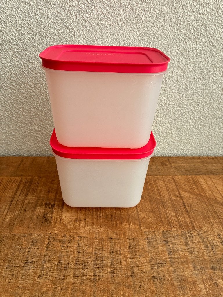 Pakket 2 Tupperware diepvriesbakken Igloo 1,1 liter. PRIMA., Ophalen of Verzenden, Gebruikt, Blauw, Bak of Kom