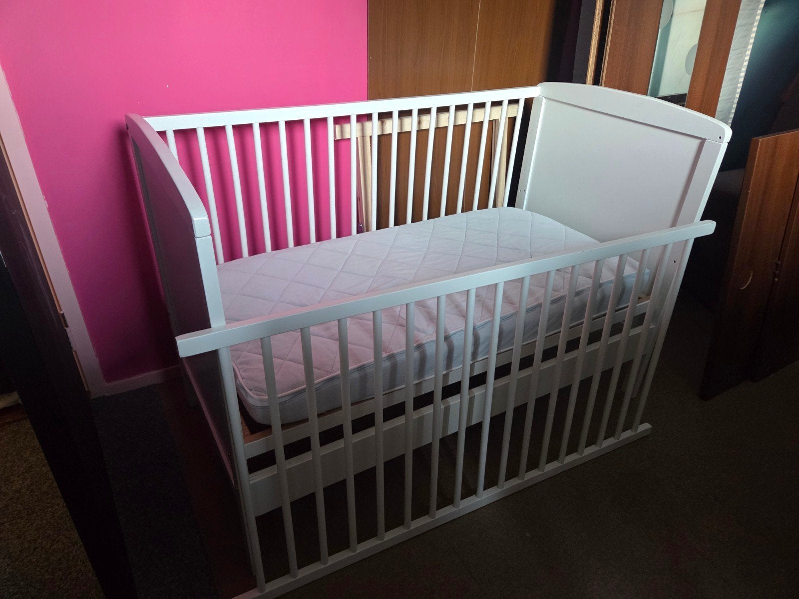 Babyledikantje wit 120x60cm met uitneembare zijkant, Kinderen en Baby's, Babywiegjes en Ledikanten, Ophalen, Gebruikt, Ledikant