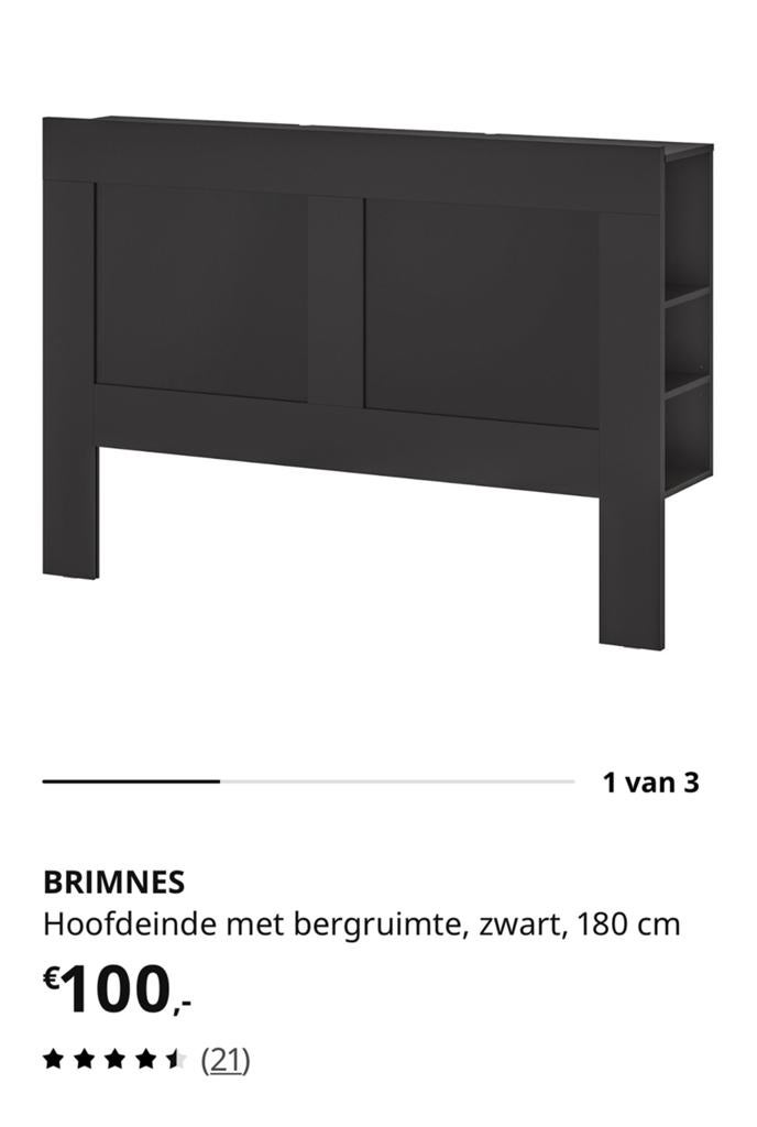 Ikea Brimnes hoofdeinde zwart 180cm, Ophalen, Zwart, Tweepersoons, 180 cm