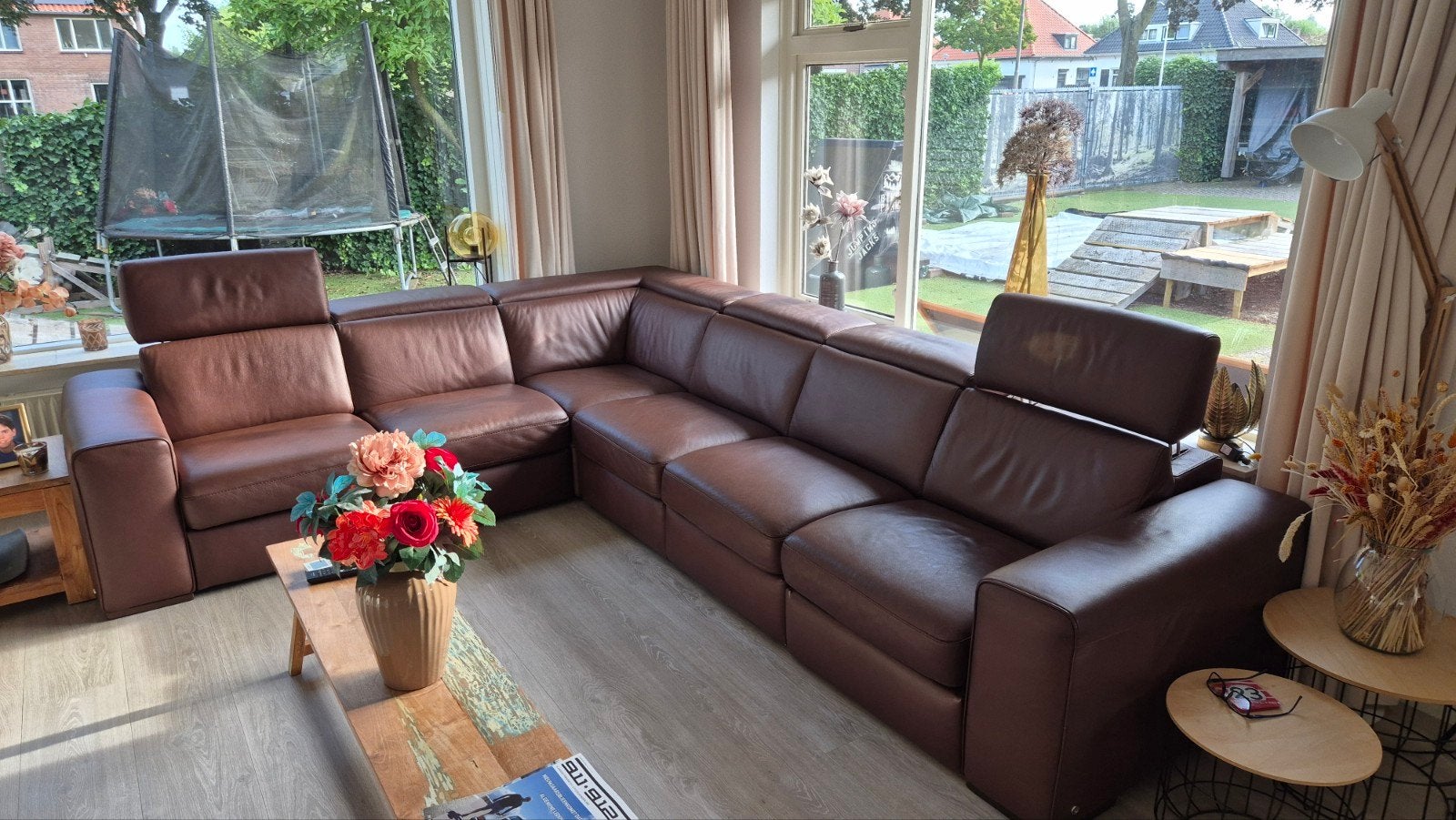 Natuzzi bruin lederen bankstel in nette staat!, Ophalen, Gebruikt, Leer, Italiaans design