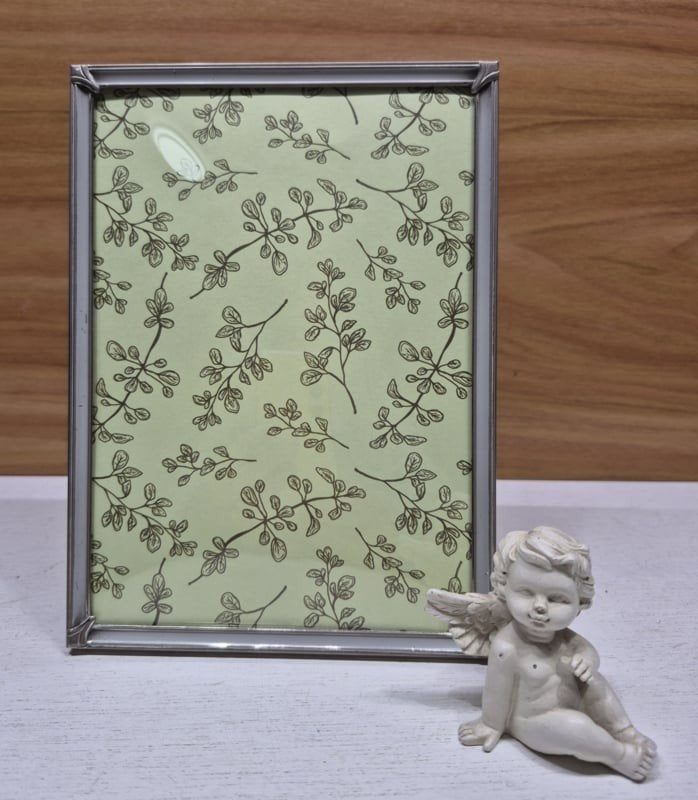 Vintage fotolijst met grijs randje en bol glas, Antiek en Kunst, Curiosa en Brocante, Ophalen of Verzenden